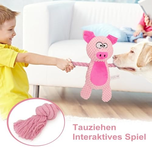 Dog Toys, Dog Squeaker Toys with Crinkle Paper (Pink Pig)