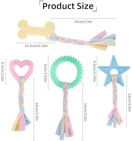 4 PCS Puppy Chew Toys for Teething Small Breed, Puppy Teething Ring, Soft Rubber Durable Dog Teething Toys, Rope Dog Toys, Funny Interactive Toy, Puppy Toys for Small Puppies, Dog Toys Set (Style 11)