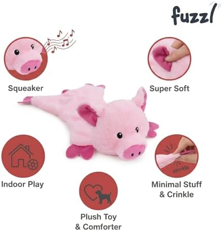 Fuzzl Pickles Pig Crinkle & Squeak Dog Toy – No Mess Minimal Stuffing Plush Puppy Toy – Interactive Soft Dog Squeaky Toy for Small to Medium Dogs – Durable Shaking, Tossing & Cuddling Toy