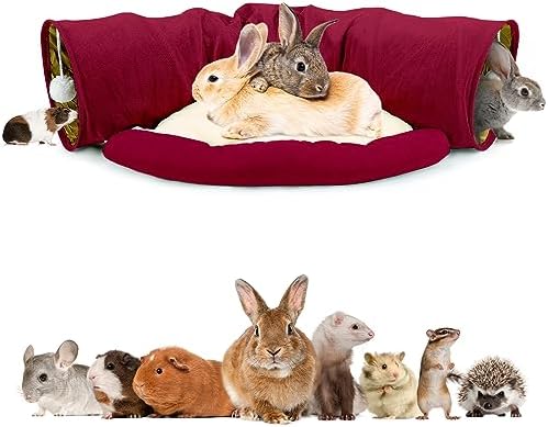 BWOGUE Bunny Tunnel Bed, 2-in-1 Collapsible Rabbit Tunnel Hideout with Mat