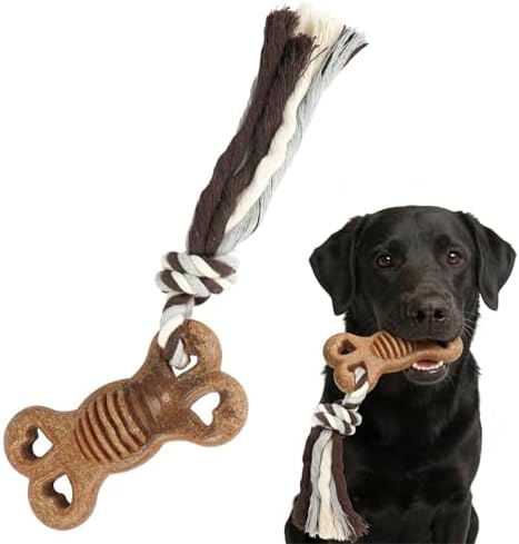 Dog Chew Toys for Aggressive Chewers – Puppies & Adults, Multiple Textures & Rope， ndestructible Tough Durable Interactive Dog Toys， Brown Bone