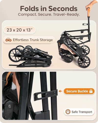 Pet Stroller with Detachable Carrier for Small & Medium Dogs & Cats, Smooth Comfort Ride with Shock-Absorbing Suspension, Foldable Dog Stroller, Compact Storage (Peach Pink)