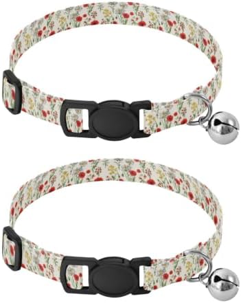 2 Pack Small Dog Collar Colorful Wildflowers Puppy Collar with Bell, Adjustable Length 10.6" to 17.1"