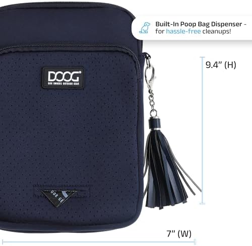 DOOG Neosport Walkie Bag - Lightweight Neoprene Dog Treat Pouch & Crossbody Shoulder Bag with Built-in Poop Bag Dispenser - Hands-Free Everyday Essentials - Navy