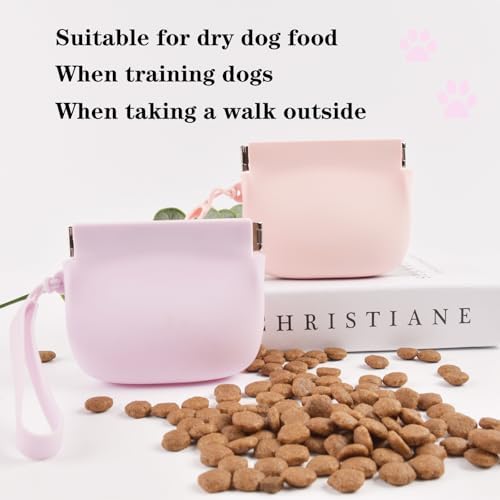 Silicone Dog Treat Pouch Portable Snack Pouch (Pink & Purple)