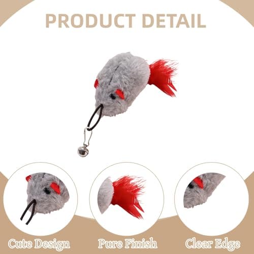 3 Pack Cat Wand Refill Toys Gray Mice with Feather Mice Toy for Cats Cat Feather Toy Refill Wand Attachment Interactive Refills for Feline Play