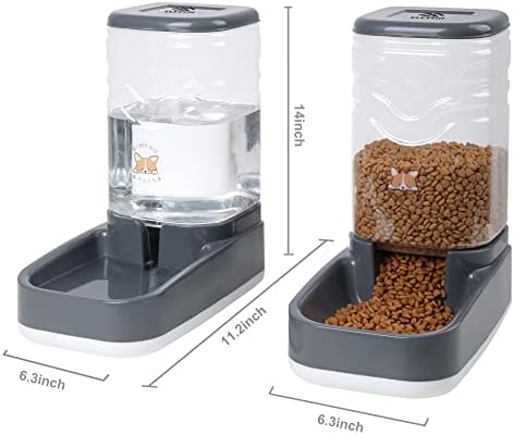 Elevon Automatic Cat Feeder, Gravity Food and Water Dispenser Bowl Set for Small Medium Dogs Animals, Pet Feeder Dispenser Storage Food, 3.8L Large Capacity, Gray