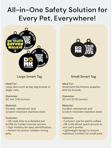 DDMK Smart Pet Tag Set | Includes 3 Tags | QR Code for Instant Alerts | Custom Pet Profiles | Durable & Waterproof | No Subscriptions or Fees |4-NO Talkie Before WALKIE