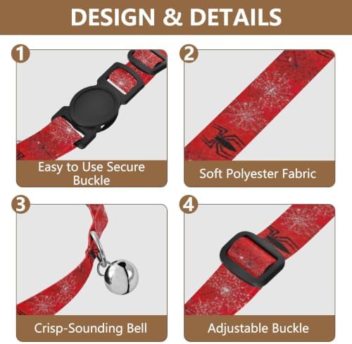 Red Black White Spiders Webs Dog Collars for Small Dogs, 2 Pack Puppy Collar with Bell