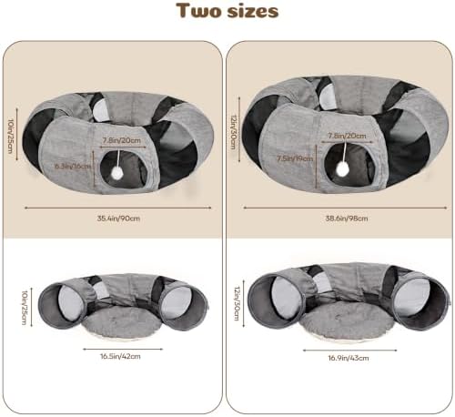 Ownpets 2 in 1 Collapsible Cat Tunnel for Indoor Cats with Cushion Bed