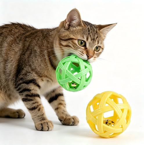2PCS pet Bell Ball Toy,Suitable for Dogs, Cats, and Other Animals. Safe and Durable, bite-Resistant Design, Promotes Activity, an Essential Daily Plaything for Pets. (Green and Yellow)