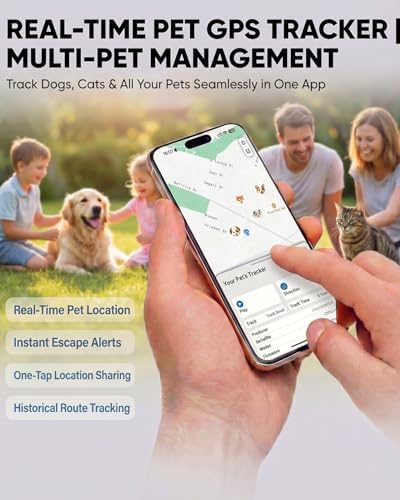 GPS Tracker for Dogs, Smart Dog Tracker with Real-Time Location, for Android and iPhone No Monthly Fee & No SIM Card- Pet Location Tracker with Holder, IP68 Waterproof, Indoor & Outdoor Pet Safety Use