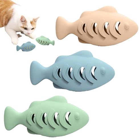 3 Pcs Silicone Cat Toy,Rubber Cat Toys for Indoor Cats,Treat Dispenser,Could Be Filled with Catnip Or Cat Food,Interactive Toys for Kittens and Adult Cats(Beige/Green/Blue)