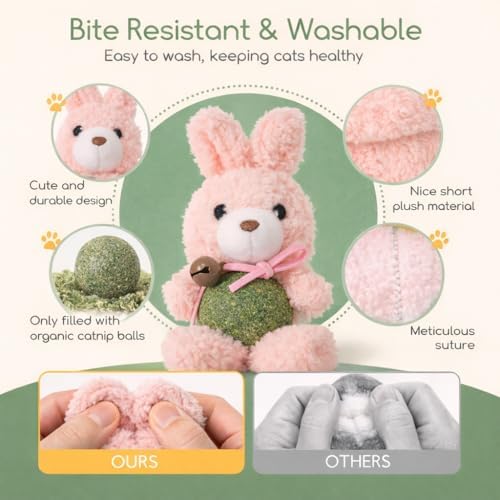 Cat Toys with Catnip Kitten Chew Bite Supplies Boredom Relief Fluffy Kitty Teeth Cleaning Chewing Cat Lovers Interactive Plush Gift (New Rabbit)