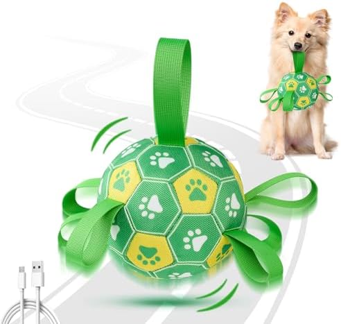 Interactive Dog Toys Dog Soccer Ball to Keep Them Busy(Green) | Durable Automatic Moving Jumping Dog Balls with Straps for Small/Medium/Large Dogs,Rechargeable,Not for Aggressive Chewers