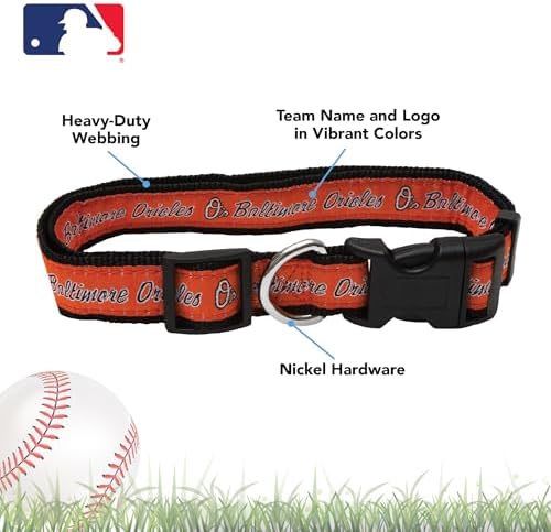 MLB Baltimore Orioles Licensed PET COLLAR- Heavy-Duty, Strong, and Durable Dog Collar. Available in 29 Baseball Teams and 4 Sizes