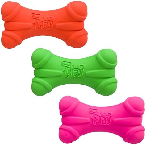 Hartz DuraPlay Bone Squeaky Latex Dog Toy for Breeds, Medium (3 Count) (Pack of 12)