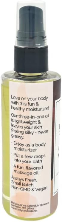 Chocolate BodyLove Massage Oil – 100% Food-Grade, Organic Hydrating Body Oil with Calendula – Non-GMO, Vegan, Gentle on Sensitive Skin – 3.5 oz