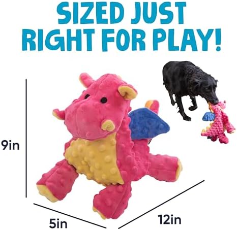 goDog Bubble Plush Dragons Squeaky Dog Toy, Chew Guard Technology - Coral, Large