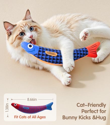 PetBusy Cat Toys with[5000mg A+Natural Catnip &Silvervine] [Baby Grade] Interactive Soft Chew Kicker Cat Toys for Indoor Cats & Kittens, [Crinkle &Bell] Fish Sound Toy, Drives Bored Cat Crazy with Fun