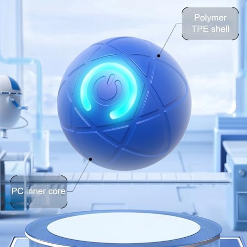 Smart Interactive Dog Ball Toy for Small Dogs and Cats, LED Light-Up, Automatic Motion Ball for Indoor Play, Blue, 2.1inch