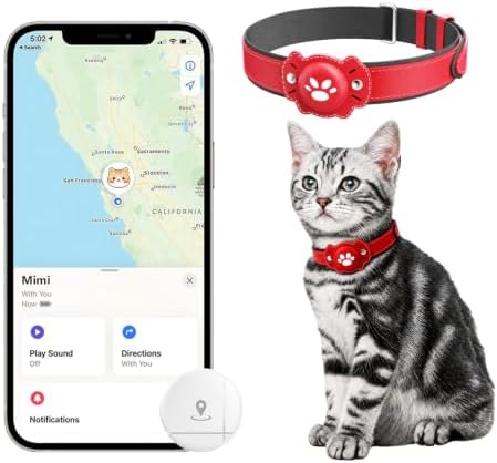 GPS Tracker Cat Collar, 2-in-1 Smart Collar for Cats, Real-Time Tracking, Waterproof, No Monthly Fee, Anti-Lost, Compatible with iOS & Android, 365-Day Battery (Red)