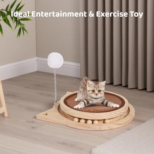 Natural Sisal Cat Scratcher with Ball, Round Kitten Scratching Pad Track and Spring Cat Toy Interactive Cat Toys for Indoor Cats Kitten Toys Enrichment Puzzle Play Exercise