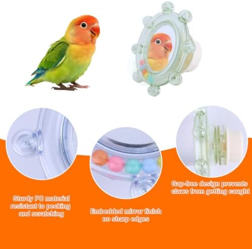 2pcs Bird Mirror Toy with Rustle Balls for Cage (Blue, Green)