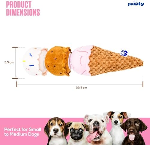 PAWTY Ice Cream Cone Dog Toy - Gift Plush Interactive Popsicle Squeaky Food Popsicle Toy - Cute Funny Enrichment Toy for Small Medium Dogs