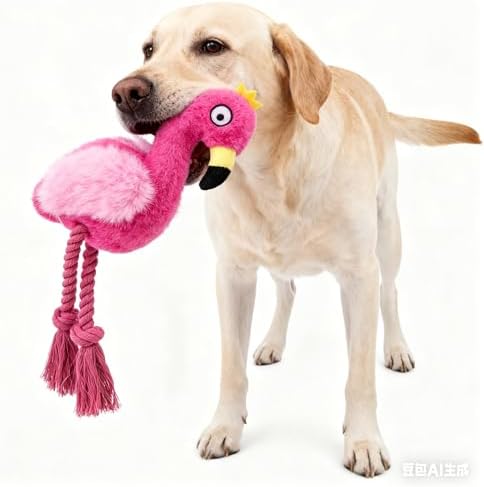 Plush Flamingo Dog Toy with Squeaker and Rope Legs for Small Dogs Puppies