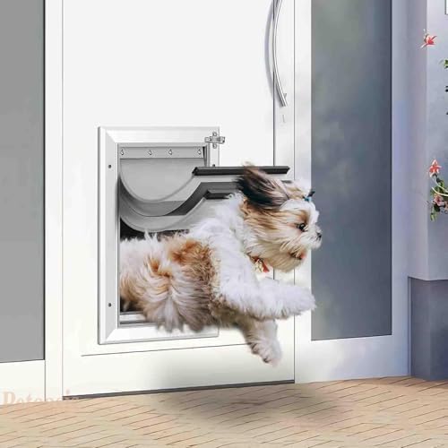 [Petoasis] 3-Flaps Heavy-Duty Dog Door, Rust Proof Aluminum Alloy Frame | Energy-Efficient,Thick Flaps Block Wind Snow Rain Intrusion in Extreme Weather (Silvery White, XL for Door)