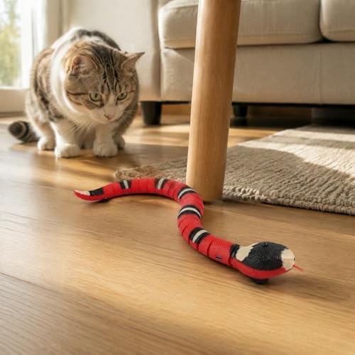 Electric Cat Toy Snake Robot Moving Pet Toy Interactive Snake USB Rechargeable Pet Gadget Realistic Banded Look and Self Steering Suitable for Indoor Play Kitten Training Homes