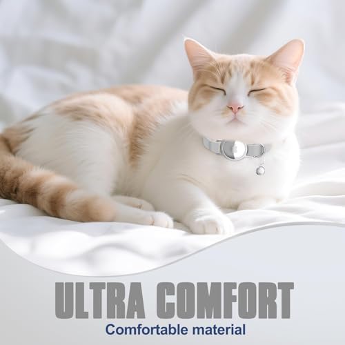 AirTag Cat Collar, Elastic Tracker Collar with Airtag Holder and Bell | Compatible with Apple Air Tag, Lightweight & Scratch Resistant, Adjustable Stepless GPS Pet Collar for Cats Kittens, Grey