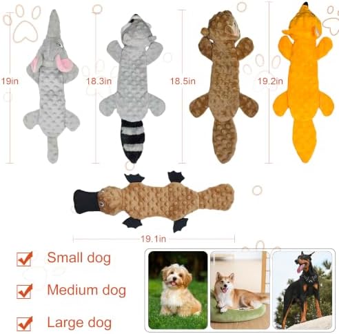 5Pack Squeaky Dog Toys, No Stuffing Plush Dog Toys to Keep Them Busy, Crinkle Chew Toy for Large Medium Small Dogs, Interactive Stuffless Bundle Puppy Teething Toys