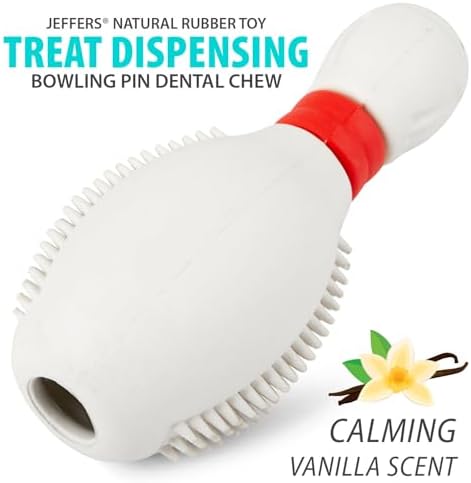 Jeffers Pet Natural Rubber Dog Chew Toy – Dental Bowling Pin, Medium – Treat Dispensing, Vanilla Scent, Durable, Non-Toxic, Dishwasher Safe, Interactive Fetch & Tug Toy - Perfect for Training