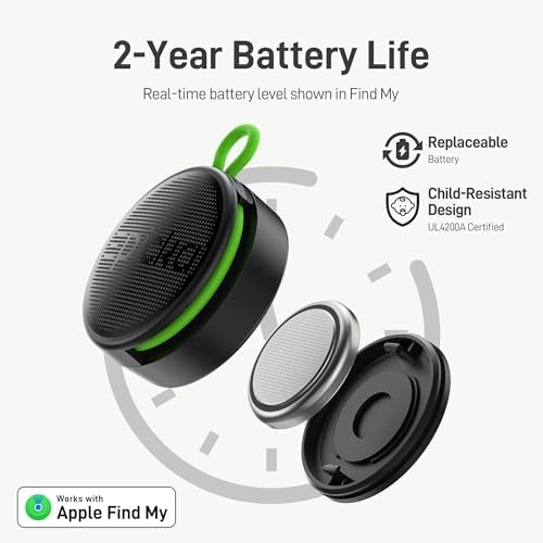 Epicka Tracker Tags with Adjustable Strap, 2-Year Battery, 4 Pack, Black | Works with Apple Find My (iOS Only), IP67 Waterproof, NFC-Enabled Item Finder for Keys, Luggage, Bikes, and Pets