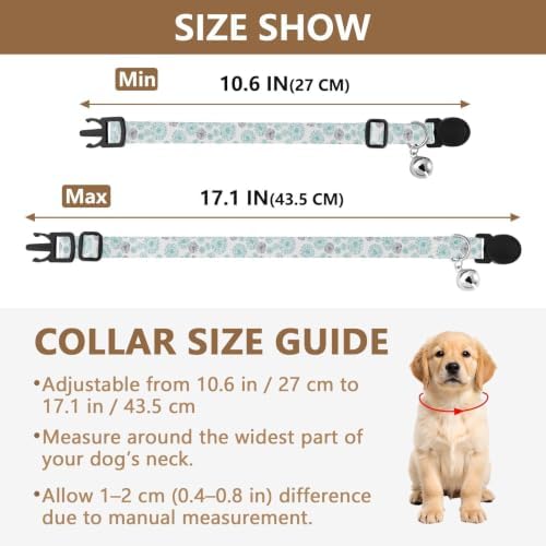 2 Pack Cats Collar Mandala Floral Dots Aqua Kitten Collar with Bell, Adjustable 10.6 to 17.1 Inches