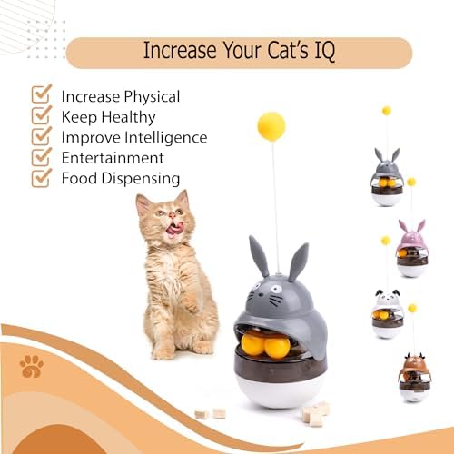 Cat Treat Puzzle Toy, Auto-Balancing Pet Food Dispenser - Brain Stimulating - Slow Feeder - Boredom Relief Kitten Toys, Interactive Training, Toy for Indoor Bored Cats (Pink, Rabbit)