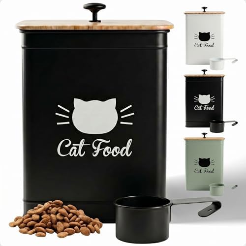 Cat Food Container with Scoop 5-7 lb (25 Cup), with Airtight Bamboo Lid