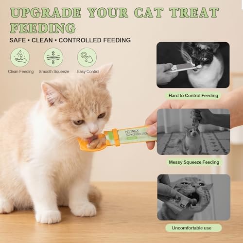 AZY 3PCS Cat Treat Dispenser Spoon Set for Wet Food – Mess-Free Cat Treat Spoon Squeeze Feeder for Lickable Treats, Long Handle Cat Food Spoon for Cats & Small Pets