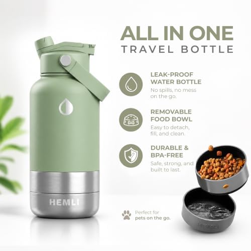 32 oz. Dog Water Bottle, Insulated Dog Travel Water Bottle, Stainless Steel Pet Water Bottle Dispenser Portable Food and Water Bowl for Dogs for Walking Dog Canteen Travel Kit