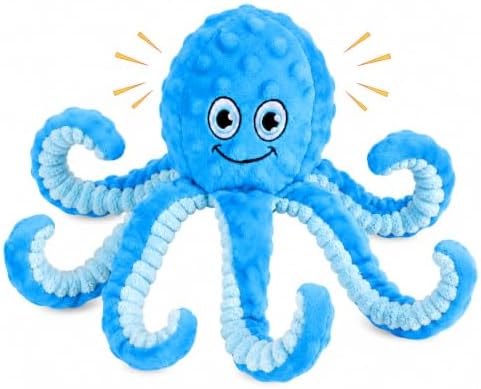 Letsmeet Squeaky Dog Toys Octopus Stuffed Crinkle Toy, Puppy Chew Toys for Teething, Durable Tug of War Interactive Plush Dog Toys for Puppies Small, Medium, and Large Dogs