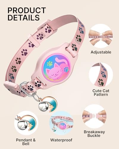 Airtag Cat Collar Breakaway, 2 Pack Cat Collar with Apple Airtag Holder | Reflective Waterproof Cat Collar with Bell, Easy Tracker with Airtag Collar, Adjustable 8-12In Lightweight & Comfortable
