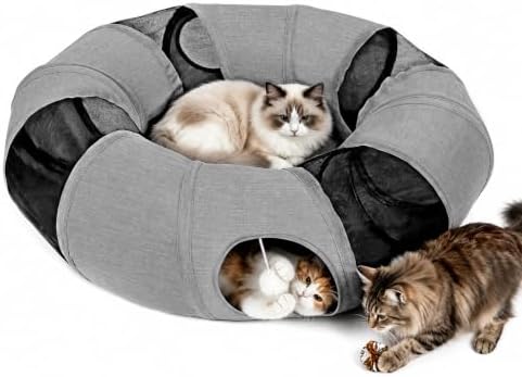 Ownpets 2 in 1 Collapsible Cat Tunnel for Indoor Cats with Cushion Bed