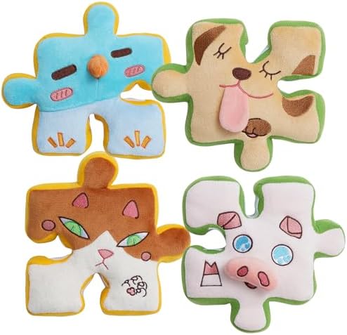 Nocciola Tearable Rip Pull Apart Squeaky Dog Puzzle Toys, 4 in 1 Enrichment Interactive Plush Stuffed Crinkle Chew Toys for Small Medium Large Breeds