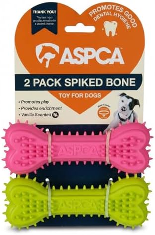 ASPCA 2-Pack Spiky TPR Puppy Teether Bones – Vanilla-Scented Teething Toys for Gum Relief, Gentle Chewing & Interactive Play