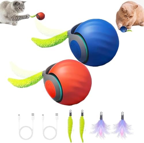 Speedy 2.0 Tail 2 Packs Interactive Cat Toys for Indoor Cats, Automatic Cat Toy with Tail, Electric Rolling Ball on Carpet,Cat Toys for Bored Indoor Adult Cats