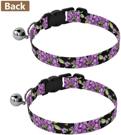 Watercolor Purple Lilacs Butterflies Bell Collar for Small Dogs 2 Pack Pet Collars Adjustable Length 10.6" to 17.1"
