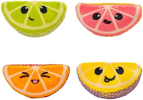 Catstages Dental Fruit Wedges Chew Cat Toys with Catnip, 5.3", 4-Pack