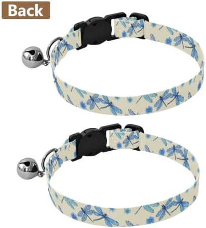 Dragonflies Flowers Blue Easy to Clean Pet Collar 2 Pack Lightweight Pet Collar for Cats and Dogs